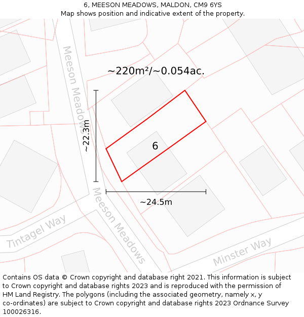 6, MEESON MEADOWS, MALDON, CM9 6YS: Plot and title map