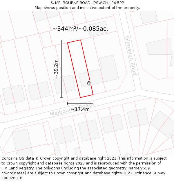 6, MELBOURNE ROAD, IPSWICH, IP4 5PP: Plot and title map