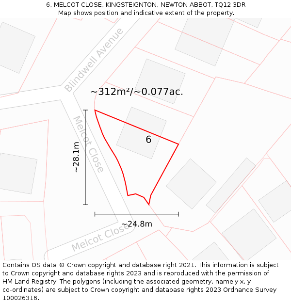 6, MELCOT CLOSE, KINGSTEIGNTON, NEWTON ABBOT, TQ12 3DR: Plot and title map