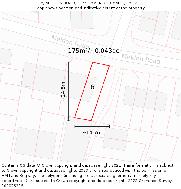 6, MELDON ROAD, HEYSHAM, MORECAMBE, LA3 2HJ: Plot and title map