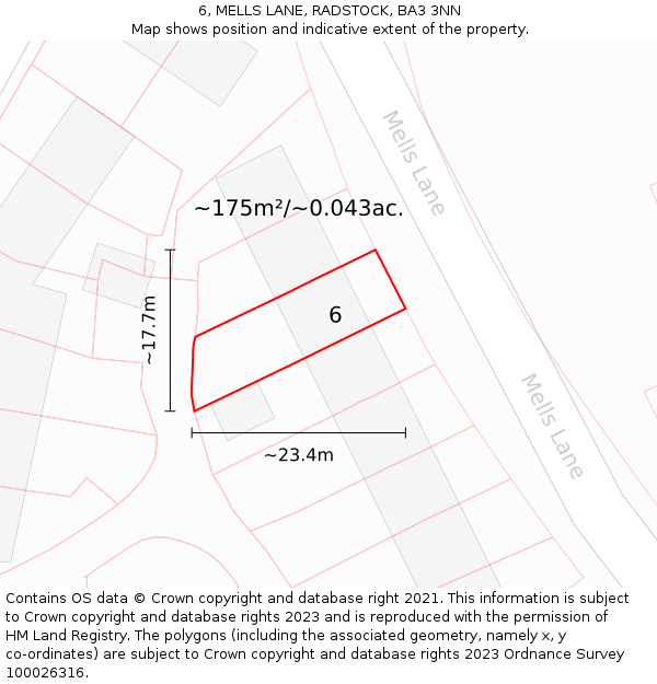 6, MELLS LANE, RADSTOCK, BA3 3NN: Plot and title map