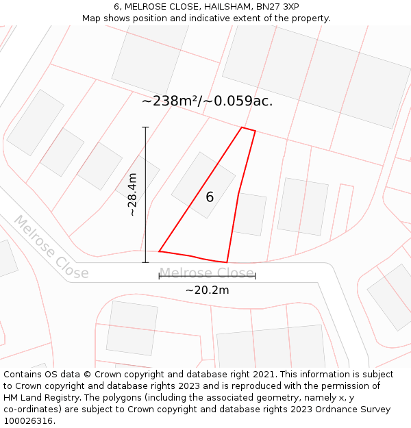 6, MELROSE CLOSE, HAILSHAM, BN27 3XP: Plot and title map