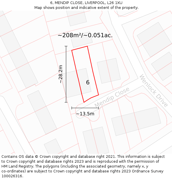 6, MENDIP CLOSE, LIVERPOOL, L26 1XU: Plot and title map