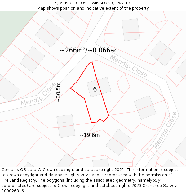 6, MENDIP CLOSE, WINSFORD, CW7 1RP: Plot and title map