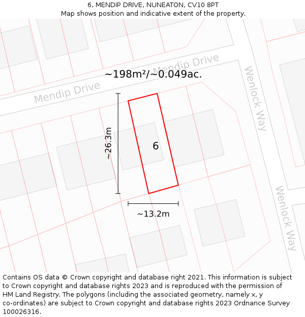 6, MENDIP DRIVE, NUNEATON, CV10 8PT: Plot and title map
