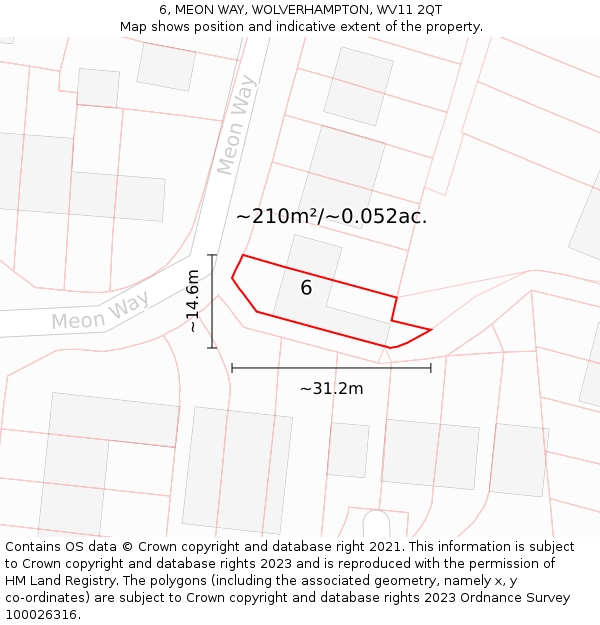 6, MEON WAY, WOLVERHAMPTON, WV11 2QT: Plot and title map