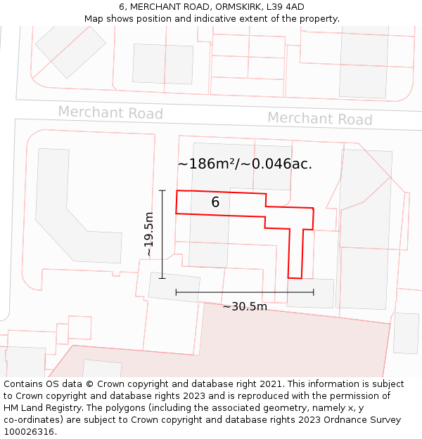 6, MERCHANT ROAD, ORMSKIRK, L39 4AD: Plot and title map