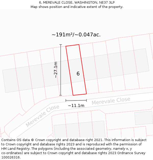 6, MEREVALE CLOSE, WASHINGTON, NE37 3LP: Plot and title map