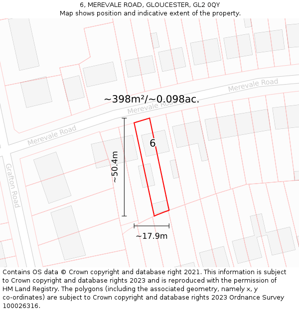 6, MEREVALE ROAD, GLOUCESTER, GL2 0QY: Plot and title map