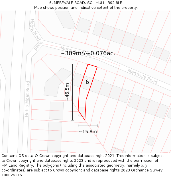 6, MEREVALE ROAD, SOLIHULL, B92 8LB: Plot and title map