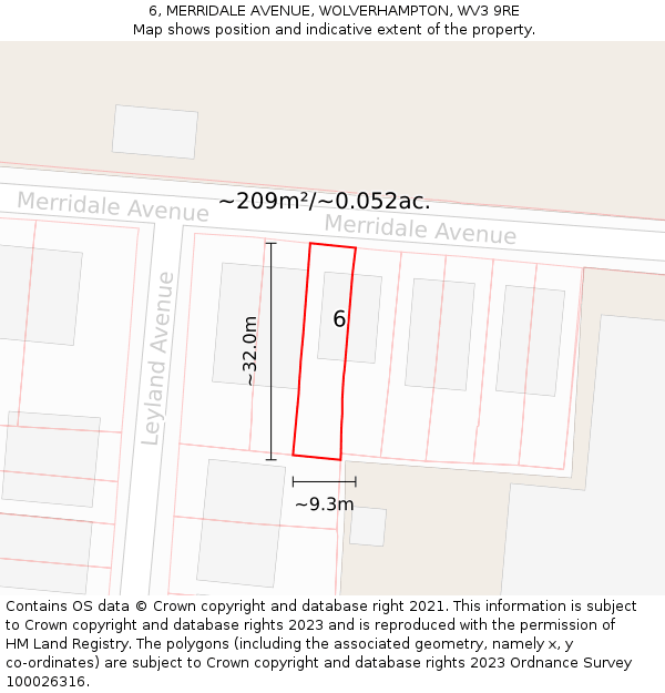 6, MERRIDALE AVENUE, WOLVERHAMPTON, WV3 9RE: Plot and title map