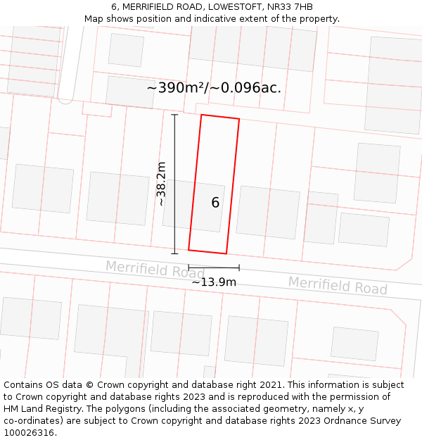 6, MERRIFIELD ROAD, LOWESTOFT, NR33 7HB: Plot and title map