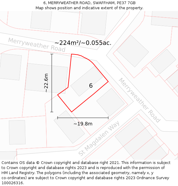 6, MERRYWEATHER ROAD, SWAFFHAM, PE37 7GB: Plot and title map