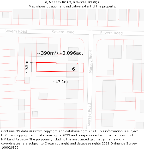 6, MERSEY ROAD, IPSWICH, IP3 0QP: Plot and title map