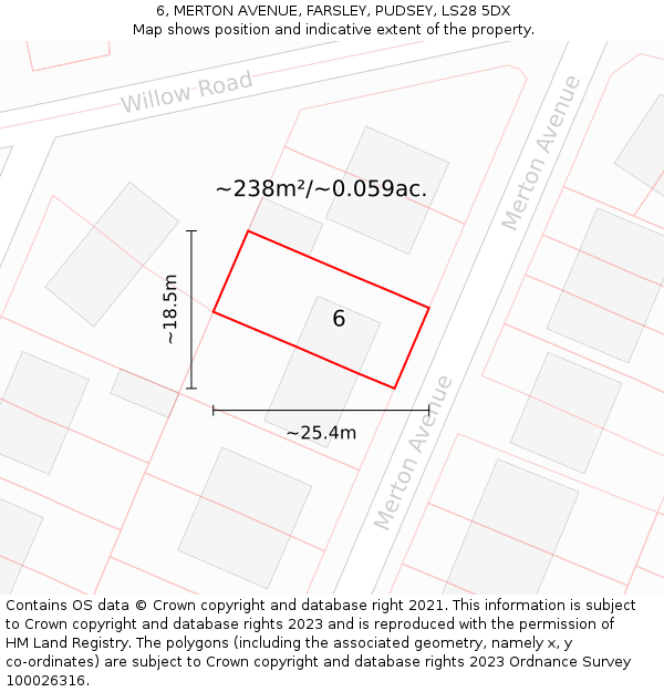 6, MERTON AVENUE, FARSLEY, PUDSEY, LS28 5DX: Plot and title map
