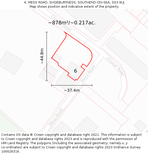 6, MESS ROAD, SHOEBURYNESS, SOUTHEND-ON-SEA, SS3 9UJ: Plot and title map
