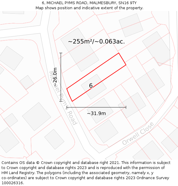 6, MICHAEL PYMS ROAD, MALMESBURY, SN16 9TY: Plot and title map