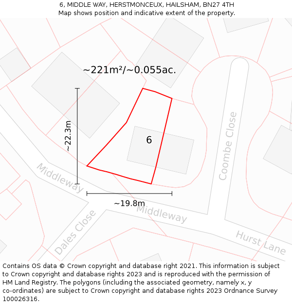 6, MIDDLE WAY, HERSTMONCEUX, HAILSHAM, BN27 4TH: Plot and title map