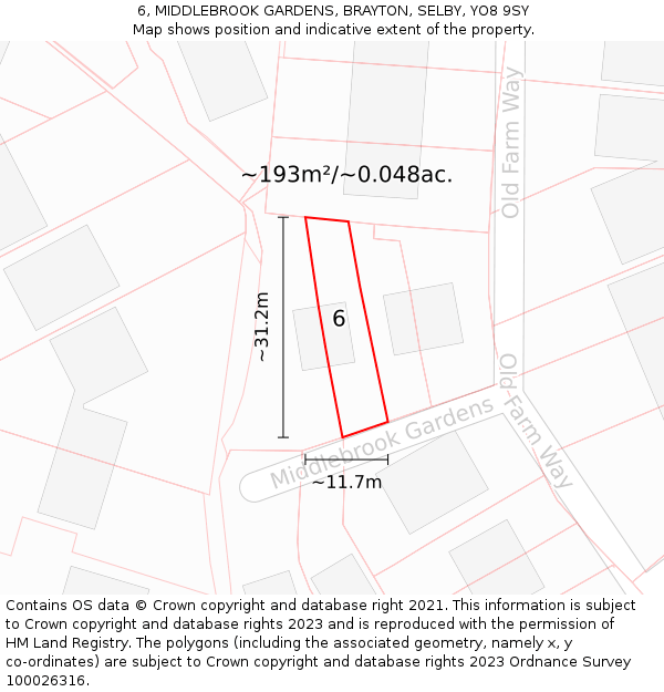 6, MIDDLEBROOK GARDENS, BRAYTON, SELBY, YO8 9SY: Plot and title map