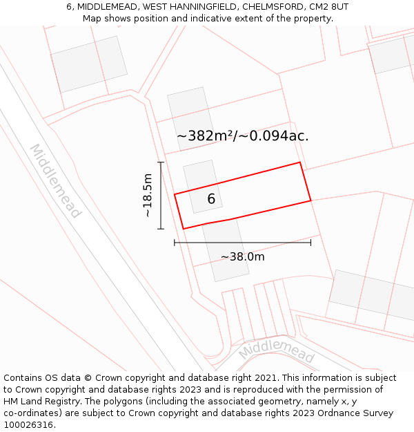 6, MIDDLEMEAD, WEST HANNINGFIELD, CHELMSFORD, CM2 8UT: Plot and title map