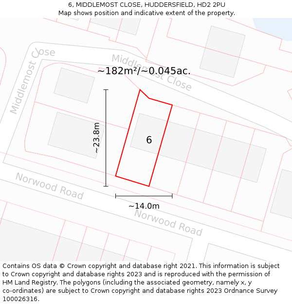 6, MIDDLEMOST CLOSE, HUDDERSFIELD, HD2 2PU: Plot and title map