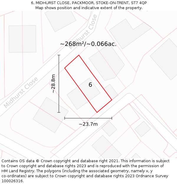 6, MIDHURST CLOSE, PACKMOOR, STOKE-ON-TRENT, ST7 4QP: Plot and title map