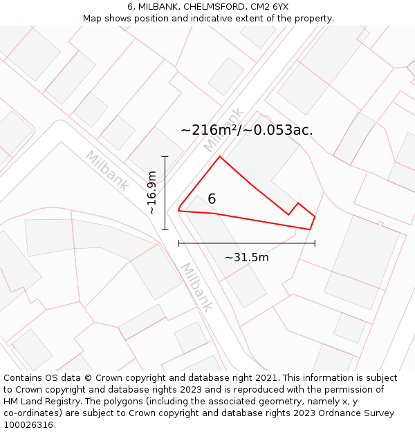 6, MILBANK, CHELMSFORD, CM2 6YX: Plot and title map