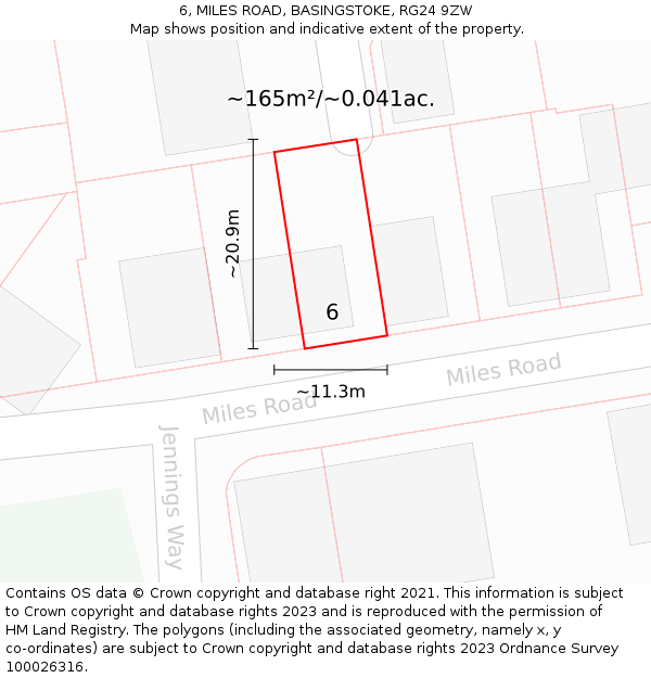 6, MILES ROAD, BASINGSTOKE, RG24 9ZW: Plot and title map