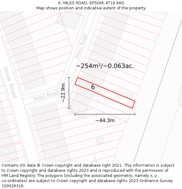 6, MILES ROAD, EPSOM, KT19 9AD: Plot and title map