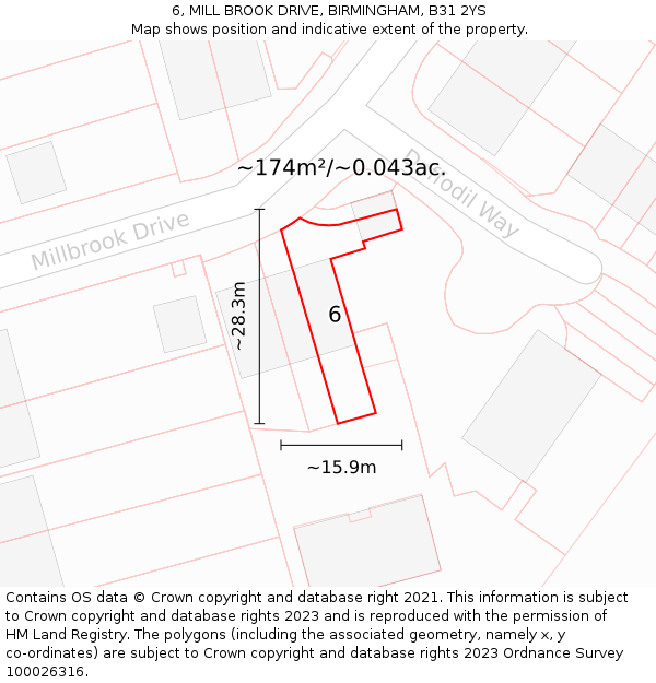 6, MILL BROOK DRIVE, BIRMINGHAM, B31 2YS: Plot and title map