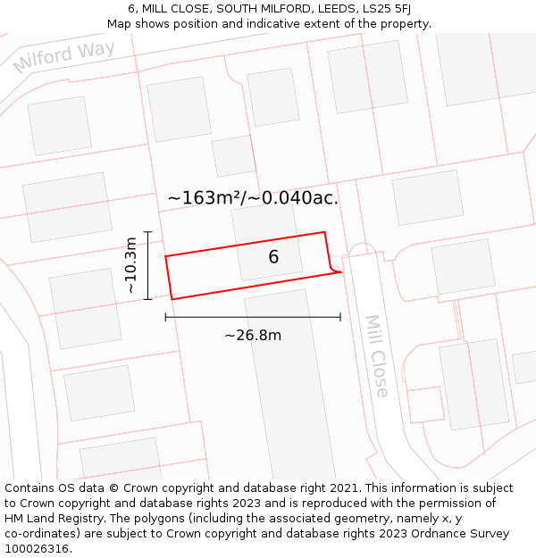 6, MILL CLOSE, SOUTH MILFORD, LEEDS, LS25 5FJ: Plot and title map