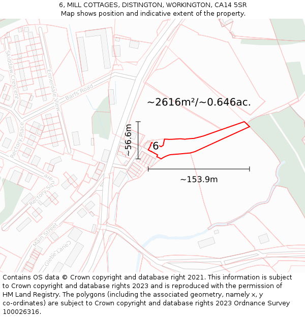 6, MILL COTTAGES, DISTINGTON, WORKINGTON, CA14 5SR: Plot and title map