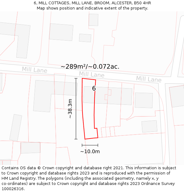 6, MILL COTTAGES, MILL LANE, BROOM, ALCESTER, B50 4HR: Plot and title map