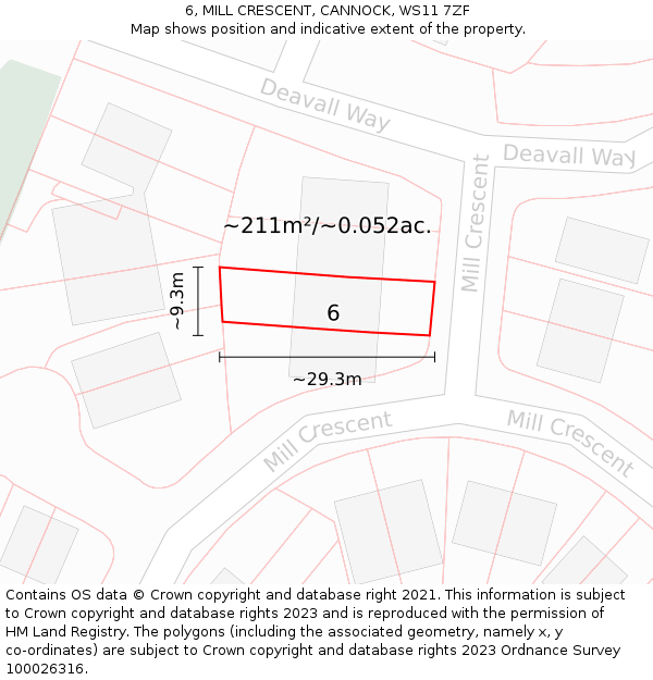 6, MILL CRESCENT, CANNOCK, WS11 7ZF: Plot and title map
