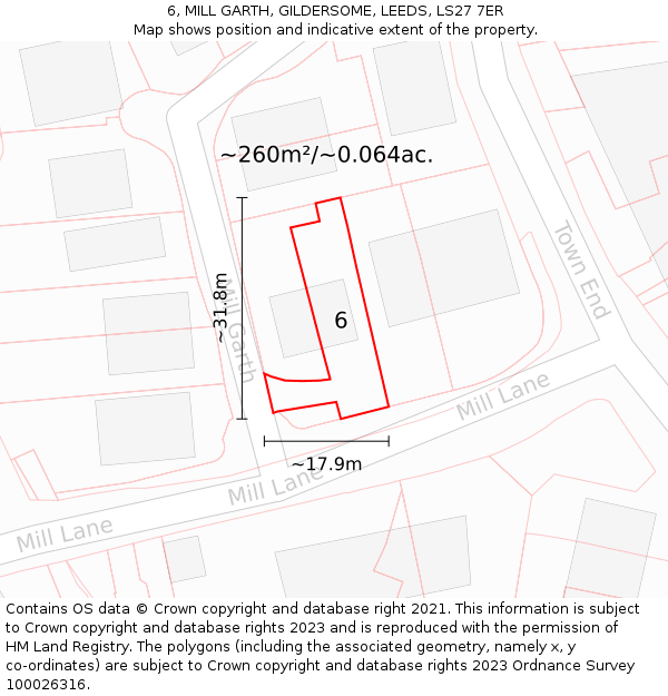 6, MILL GARTH, GILDERSOME, LEEDS, LS27 7ER: Plot and title map