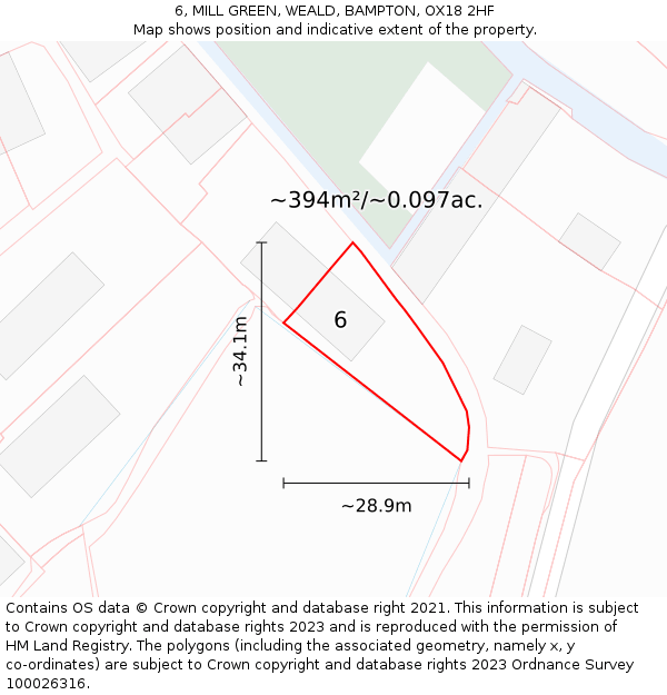 6, MILL GREEN, WEALD, BAMPTON, OX18 2HF: Plot and title map