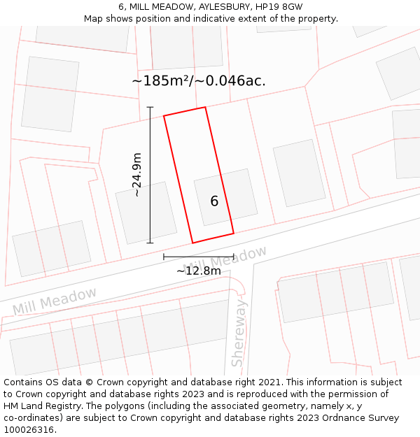 6, MILL MEADOW, AYLESBURY, HP19 8GW: Plot and title map
