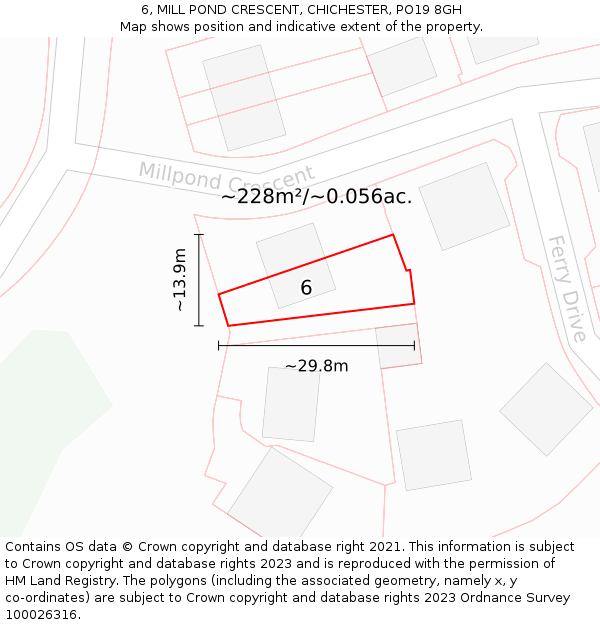 6, MILL POND CRESCENT, CHICHESTER, PO19 8GH: Plot and title map