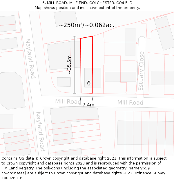 6, MILL ROAD, MILE END, COLCHESTER, CO4 5LD: Plot and title map