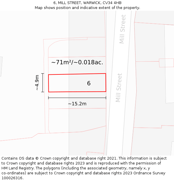 6, MILL STREET, WARWICK, CV34 4HB: Plot and title map