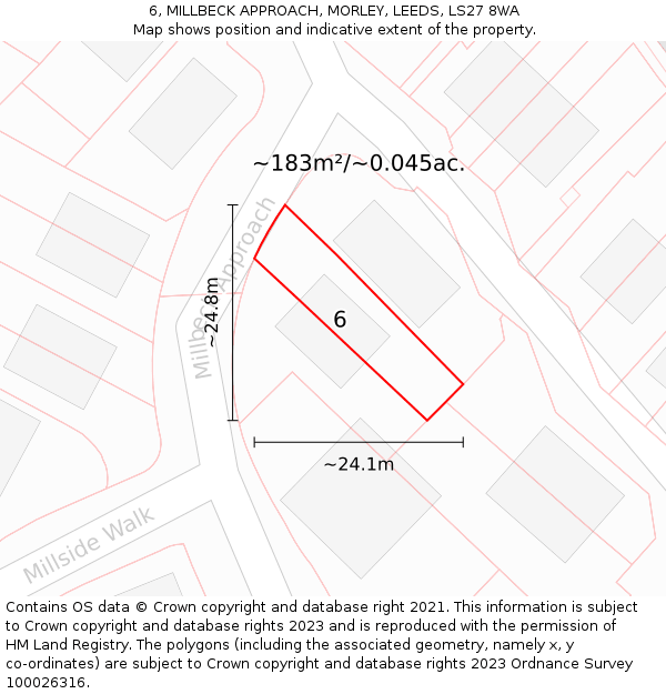 6, MILLBECK APPROACH, MORLEY, LEEDS, LS27 8WA: Plot and title map
