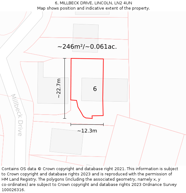 6, MILLBECK DRIVE, LINCOLN, LN2 4UN: Plot and title map