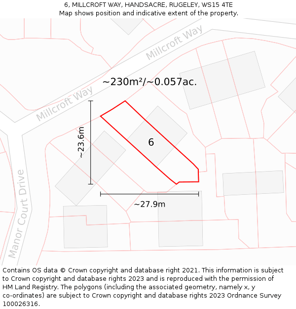 6, MILLCROFT WAY, HANDSACRE, RUGELEY, WS15 4TE: Plot and title map