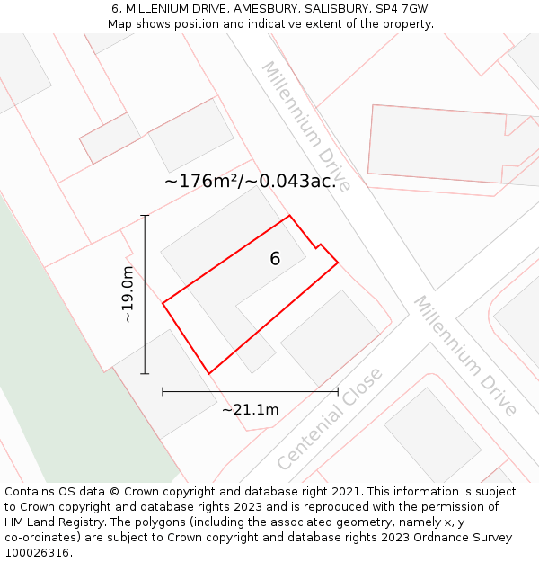 6, MILLENIUM DRIVE, AMESBURY, SALISBURY, SP4 7GW: Plot and title map