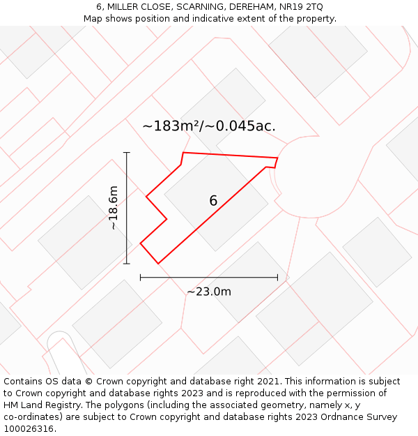 6, MILLER CLOSE, SCARNING, DEREHAM, NR19 2TQ: Plot and title map