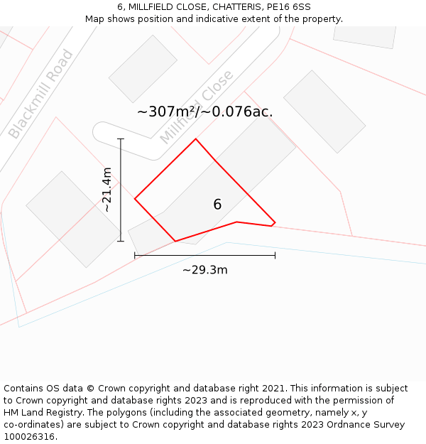 6, MILLFIELD CLOSE, CHATTERIS, PE16 6SS: Plot and title map