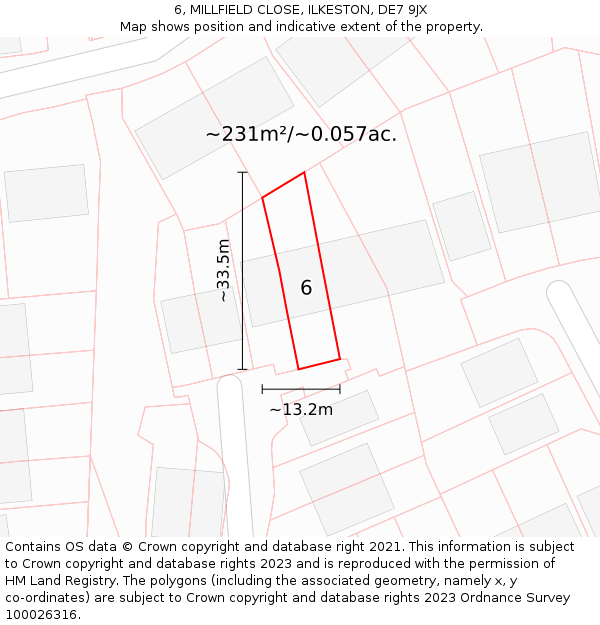 6, MILLFIELD CLOSE, ILKESTON, DE7 9JX: Plot and title map