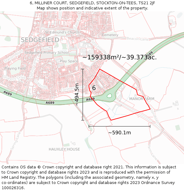 6, MILLINER COURT, SEDGEFIELD, STOCKTON-ON-TEES, TS21 2JF: Plot and title map
