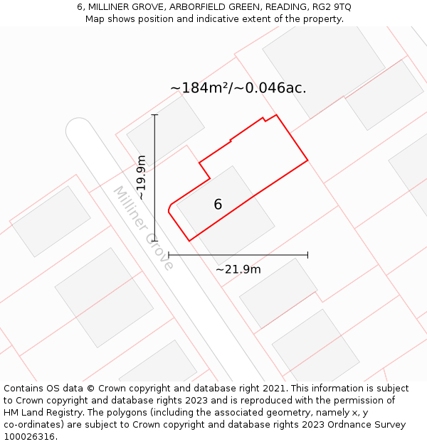 6, MILLINER GROVE, ARBORFIELD GREEN, READING, RG2 9TQ: Plot and title map