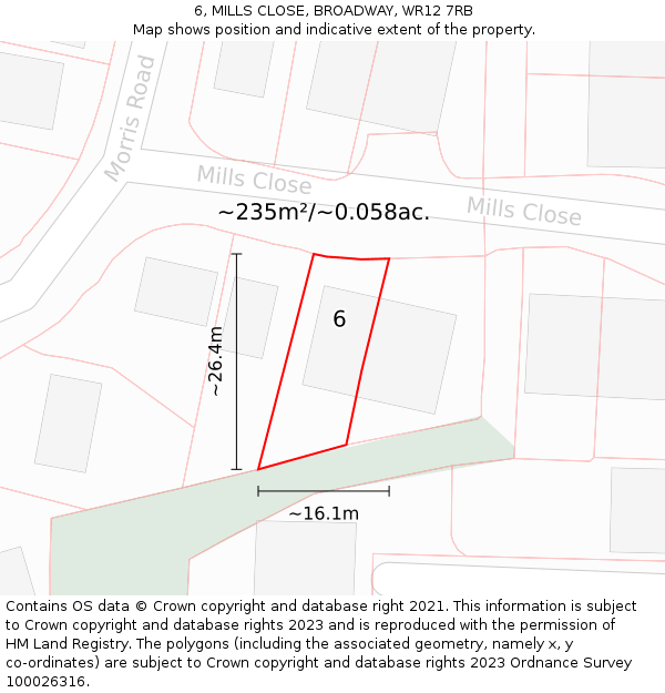 6, MILLS CLOSE, BROADWAY, WR12 7RB: Plot and title map